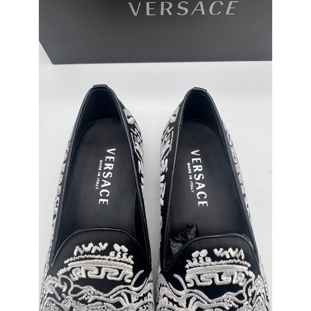 Versace Medusa Embroidered Slippers Black White Loafers DSU6488 US7 IT39 NEW - Picture 8 of 12